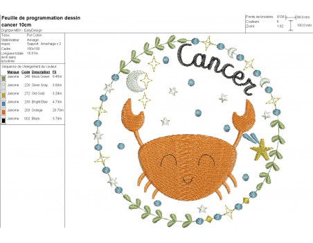 Motif de broderie machine signe astrologique cancer