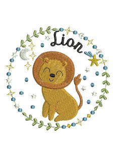Motif de broderie machine lion signe astrologique