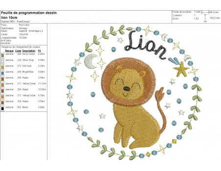 Motif de broderie machine lion signe astrologique