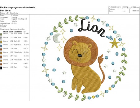 Motif de broderie machine lion signe astrologique