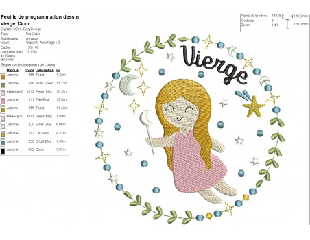 machine embroidery design virgo zodiac sign