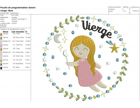 machine embroidery design virgo zodiac sign