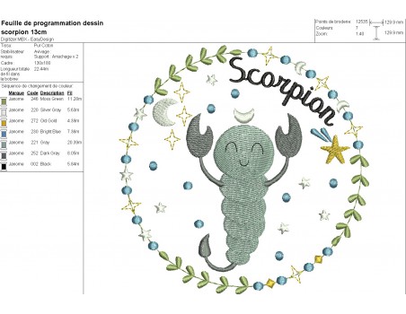 machine embroidery design scorpio zodiac sign