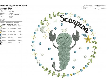 machine embroidery design scorpio zodiac sign