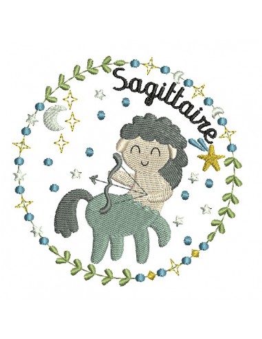 machine embroidery design sagittarius  zodiac sign