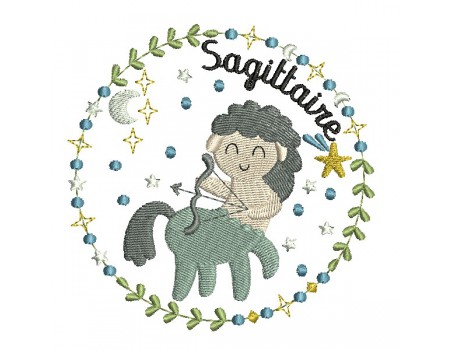 machine embroidery design sagittarius  zodiac sign