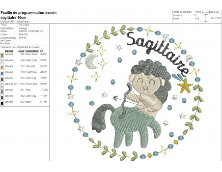 machine embroidery design sagittarius  zodiac sign