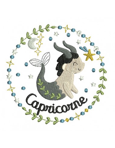 machine embroidery design capricorn zodiac sign