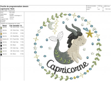 machine embroidery design capricorn zodiac sign