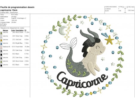 machine embroidery design capricorn zodiac sign