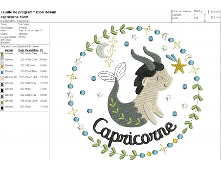machine embroidery design capricorn zodiac sign