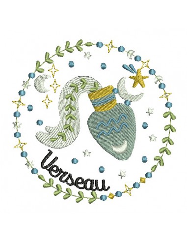 Motif de broderie machine signe astrologique verseau