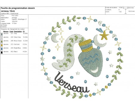 machine embroidery design aquarius zodiac sign