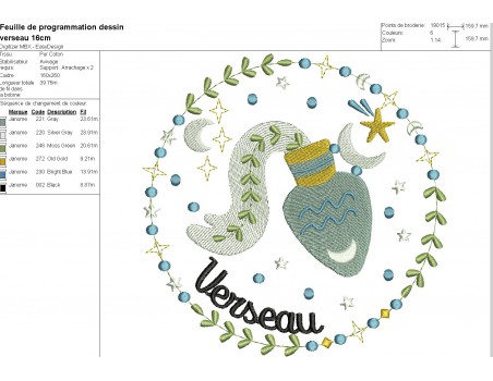 machine embroidery design aquarius zodiac sign