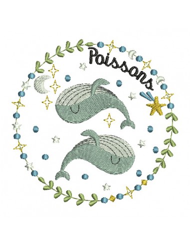 Motif de broderie machine poissons signe astrologique