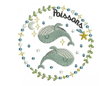 Motif de broderie machine poissons signe astrologique