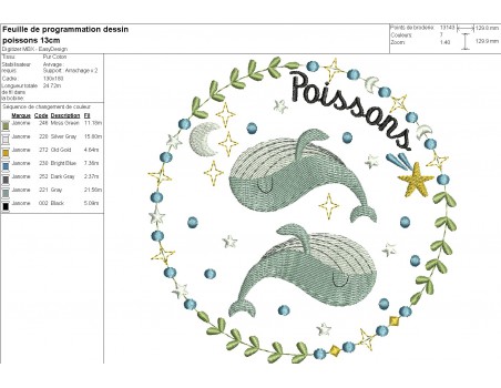 machine embroidery design  pisces zodiac sign