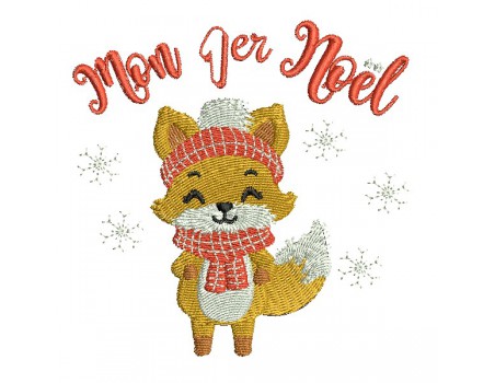machine embroidery design fox my first Christmas