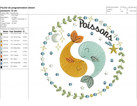 machine embroidery design  pisces zodiac sign