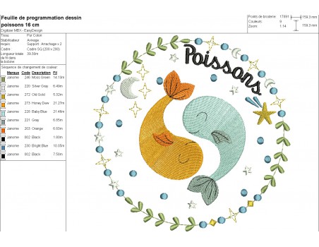 machine embroidery design  pisces zodiac sign