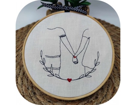 Motif de broderie machine amoureuses se donnant la main