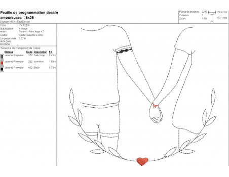 Motif de broderie machine amoureuses se donnant la main