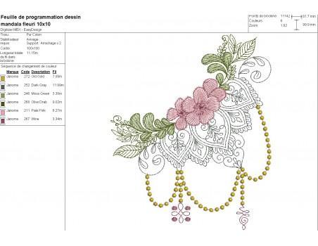 Motif de broderie machine  mandala fleuri