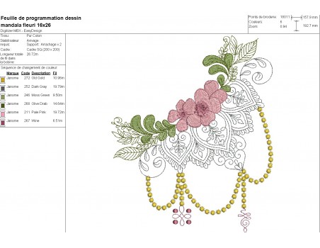 Motif de broderie machine  mandala fleuri