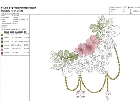 Motif de broderie machine  mandala fleuri