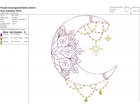 Machine embroidery design moon mandala