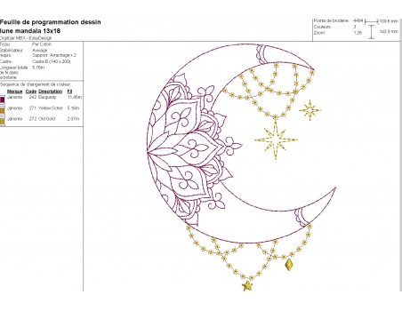 Motif de broderie machine  lune mandala