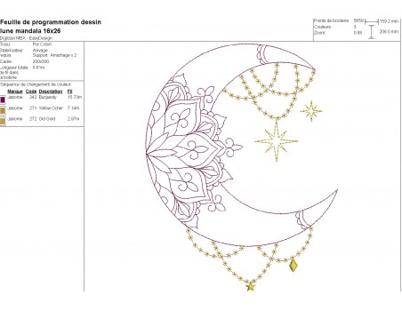 Motif de broderie machine  lune mandala