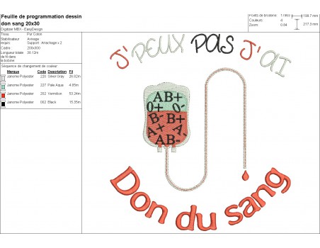 Motif de broderie machine don du sang