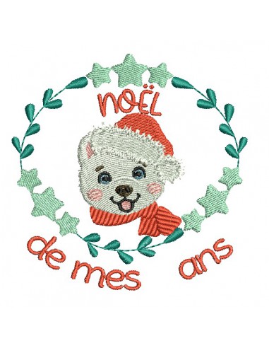 Motif de broderie machine ours Noël a personnaliser