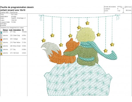 Motif de broderie machine renard et l'enfant