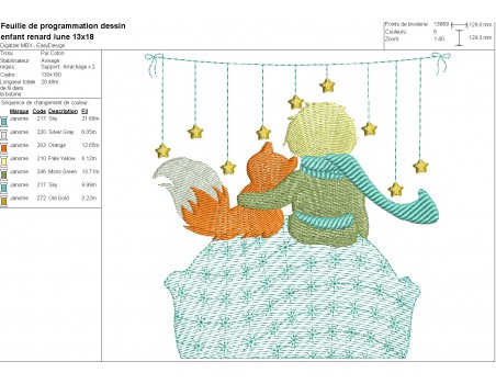 Motif de broderie machine renard et l'enfant