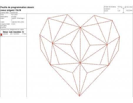 Motif de broderie machine coeur origami