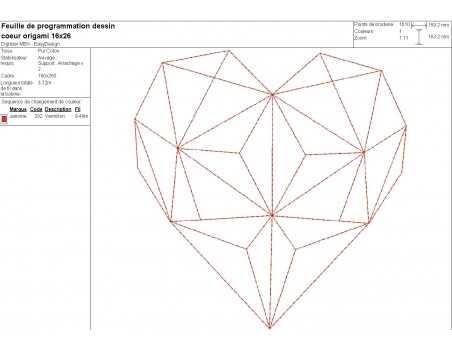 Motif de broderie machine coeur origami