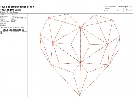 machine embroidery design origami heart