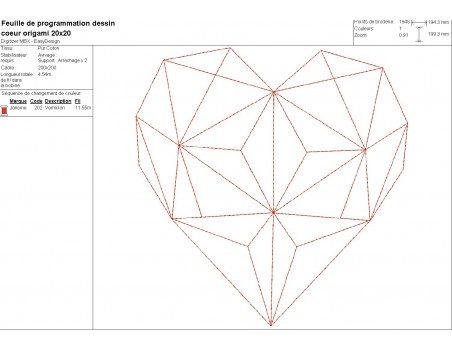 Motif de broderie machine coeur origami