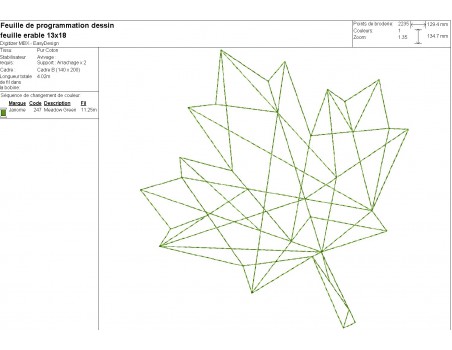 Motif de broderie machine feuille érable origami