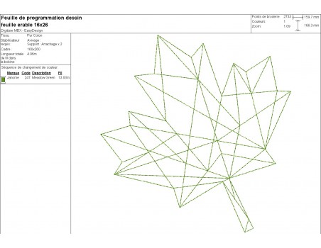 Motif de broderie machine feuille érable origami