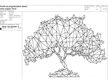 Motif de broderie machine arbre de vie origami