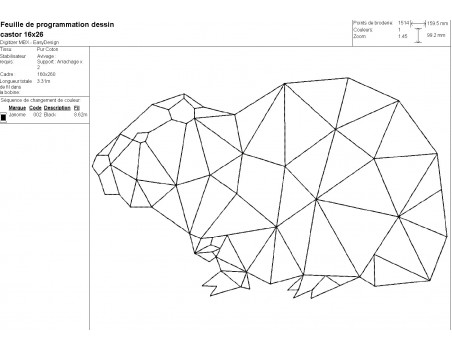 Motif de broderie machine castor origami