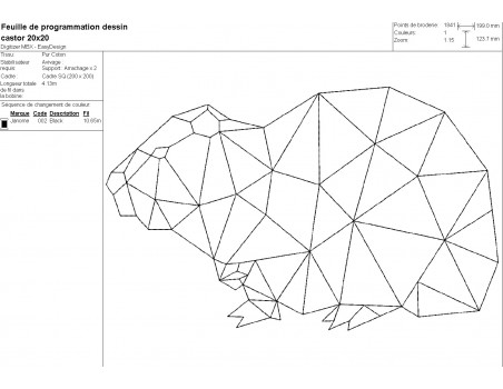 Motif de broderie machine castor origami