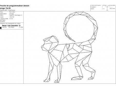 machine embroidery design origami monkey