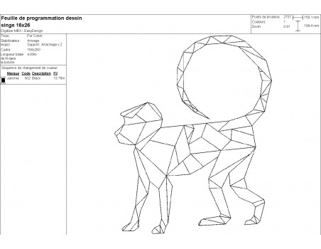 Motif de broderie machine singe origami