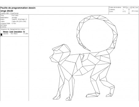 Motif de broderie machine singe origami