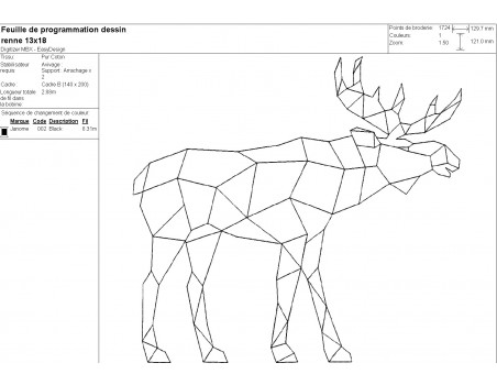 machine embroidery design origami reindeer