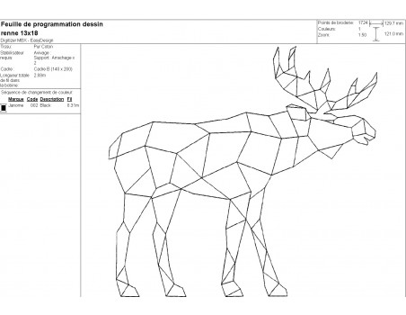 Motif de broderie machine renne origami